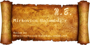 Mirkovics Balambér névjegykártya